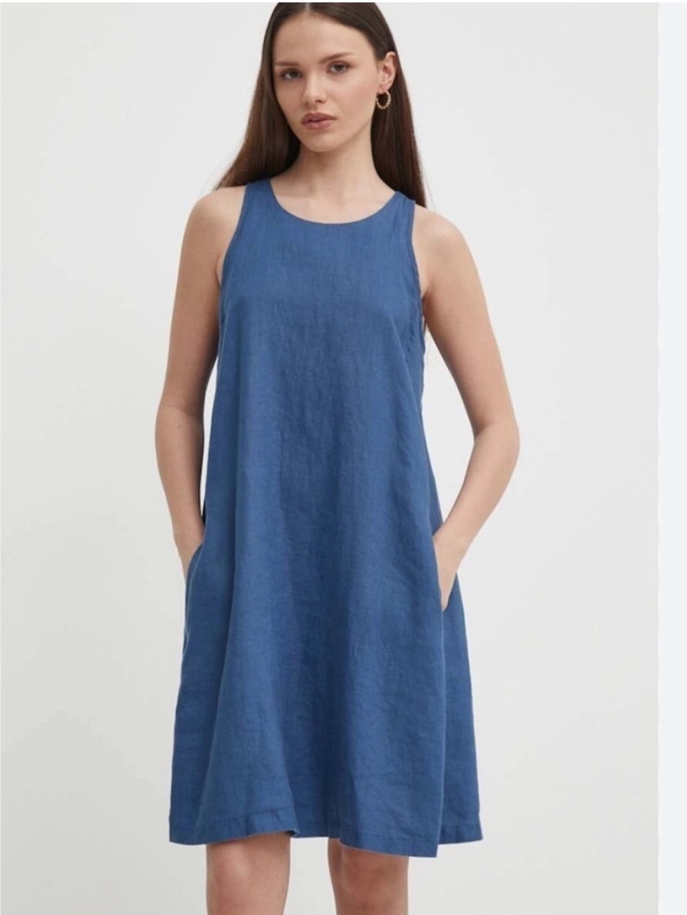 United Colors Of Benetton Sleeveless Trapezoid Linen Dress, XS